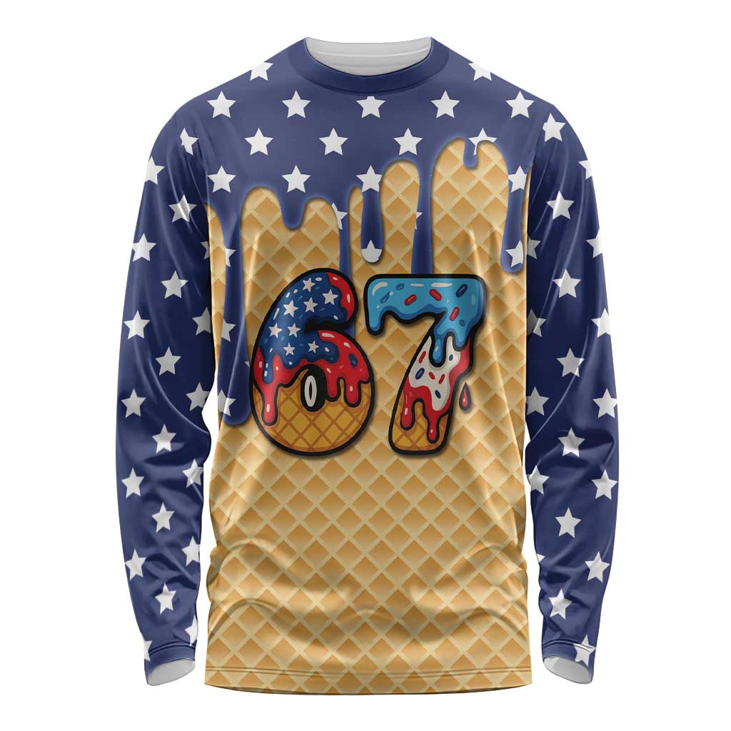 American Flag Ice Cream Drip Long Sleeve Shirt 67 Meme Gen Alpha Slang Tee - Wonder Print Shop