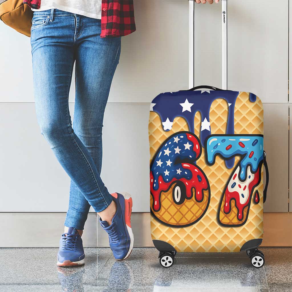 American Flag Ice Cream Drip Luggage Cover 67 Meme Gen Alpha Slang Tee - Wonder Print Shop