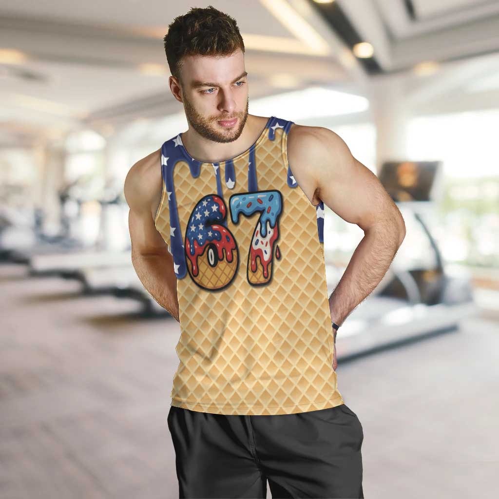 American Flag Ice Cream Drip Men Tank Top 67 Meme Gen Alpha Slang Tee - Wonder Print Shop