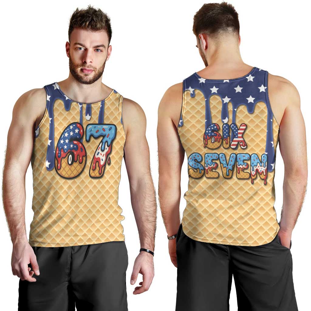 American Flag Ice Cream Drip Men Tank Top 67 Meme Gen Alpha Slang Tee - Wonder Print Shop