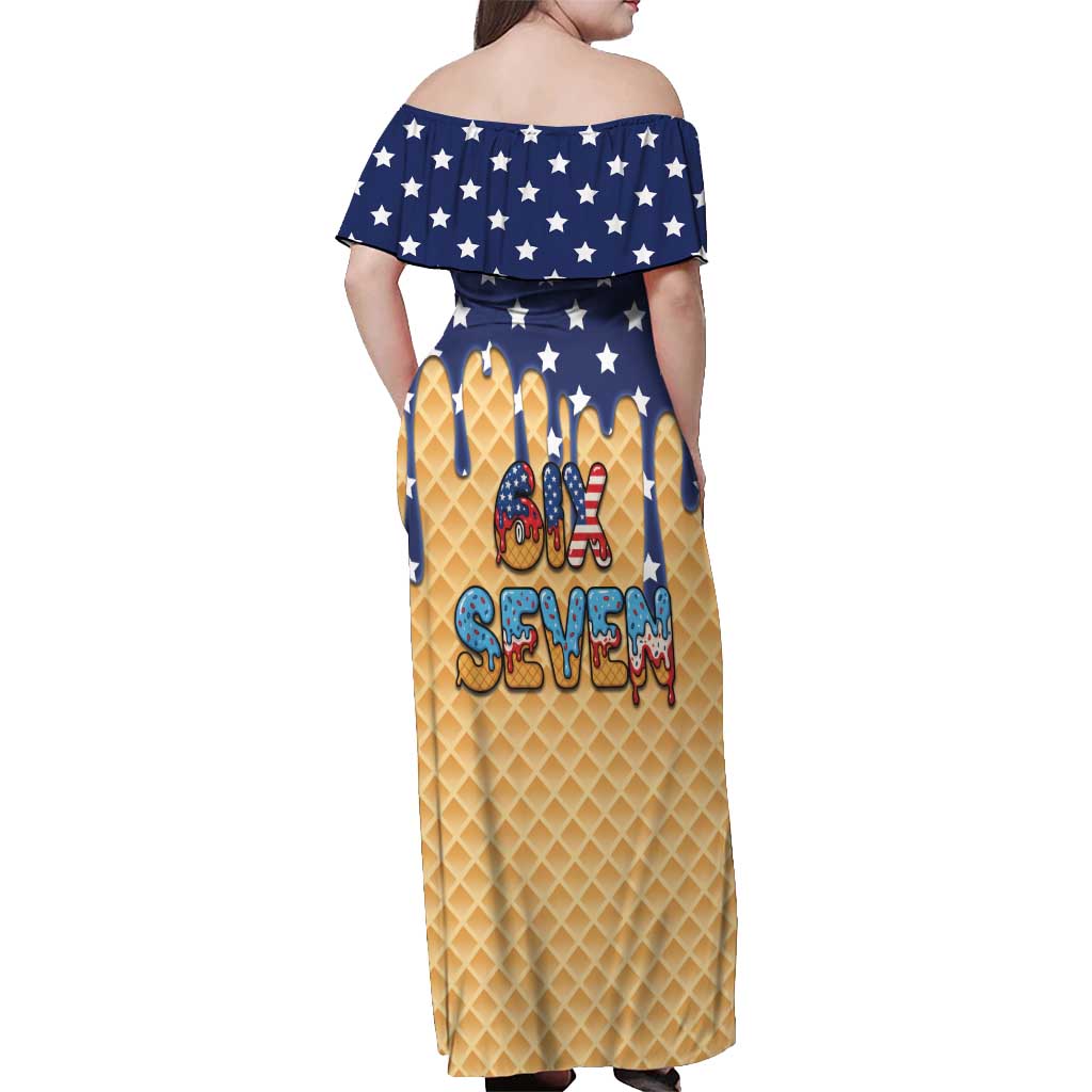American Flag Ice Cream Drip Off Shoulder Maxi Dress 67 Meme Gen Alpha Slang Tee - Wonder Print Shop