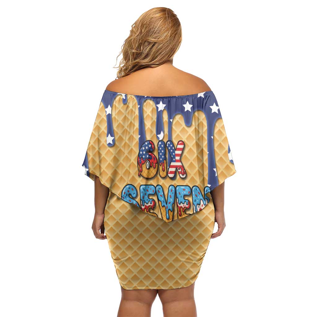 American Flag Ice Cream Drip Off Shoulder Short Dress 67 Meme Gen Alpha Slang Tee - Wonder Print Shop