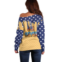 American Flag Ice Cream Drip Off Shoulder Sweater 67 Meme Gen Alpha Slang Tee - Wonder Print Shop