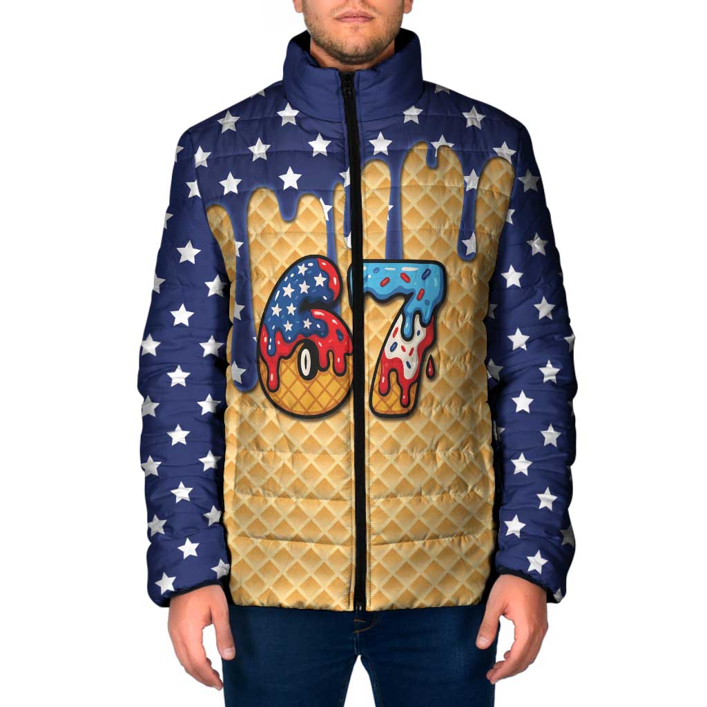 American Flag Ice Cream Drip Padded Jacket 67 Meme Gen Alpha Slang Tee - Wonder Print Shop