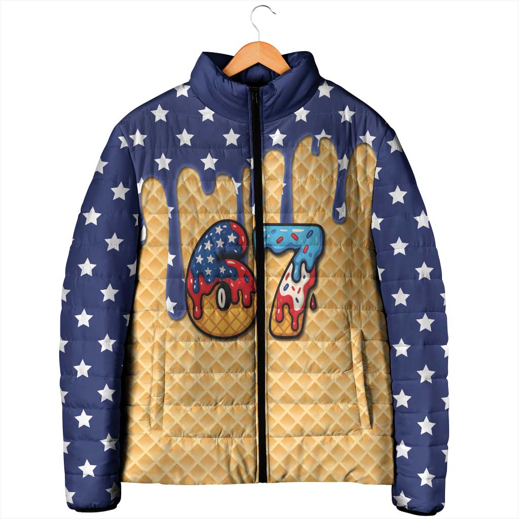 American Flag Ice Cream Drip Padded Jacket 67 Meme Gen Alpha Slang Tee - Wonder Print Shop