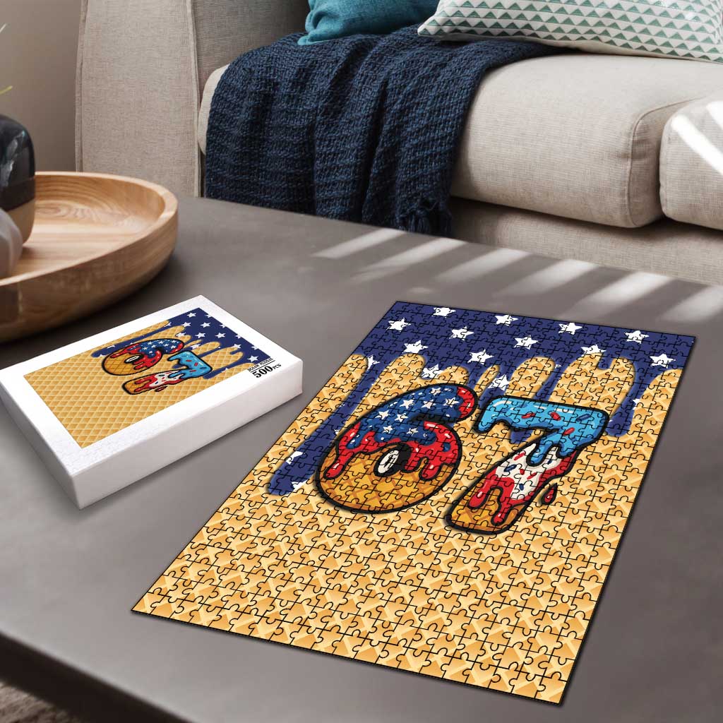 American Flag Ice Cream Drip Puzzle 67 Meme Gen Alpha Slang Tee - Wonder Print Shop