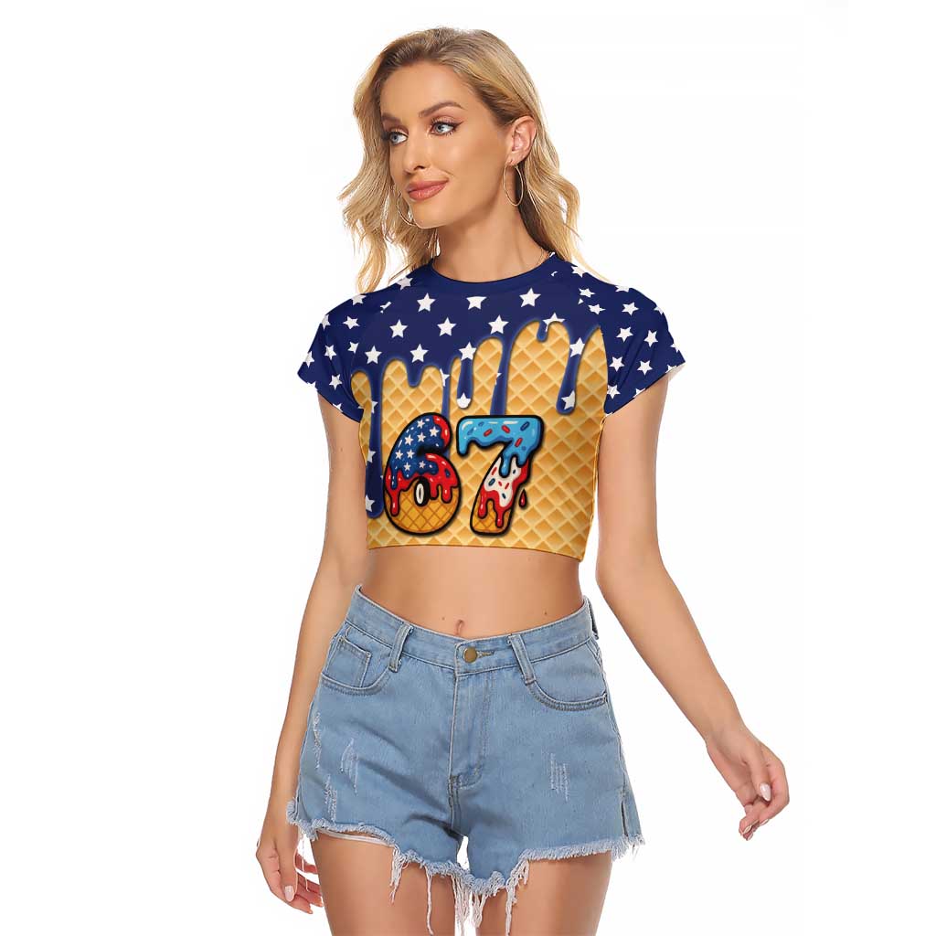 American Flag Ice Cream Drip Raglan Cropped T Shirt 67 Meme Gen Alpha Slang Tee - Wonder Print Shop