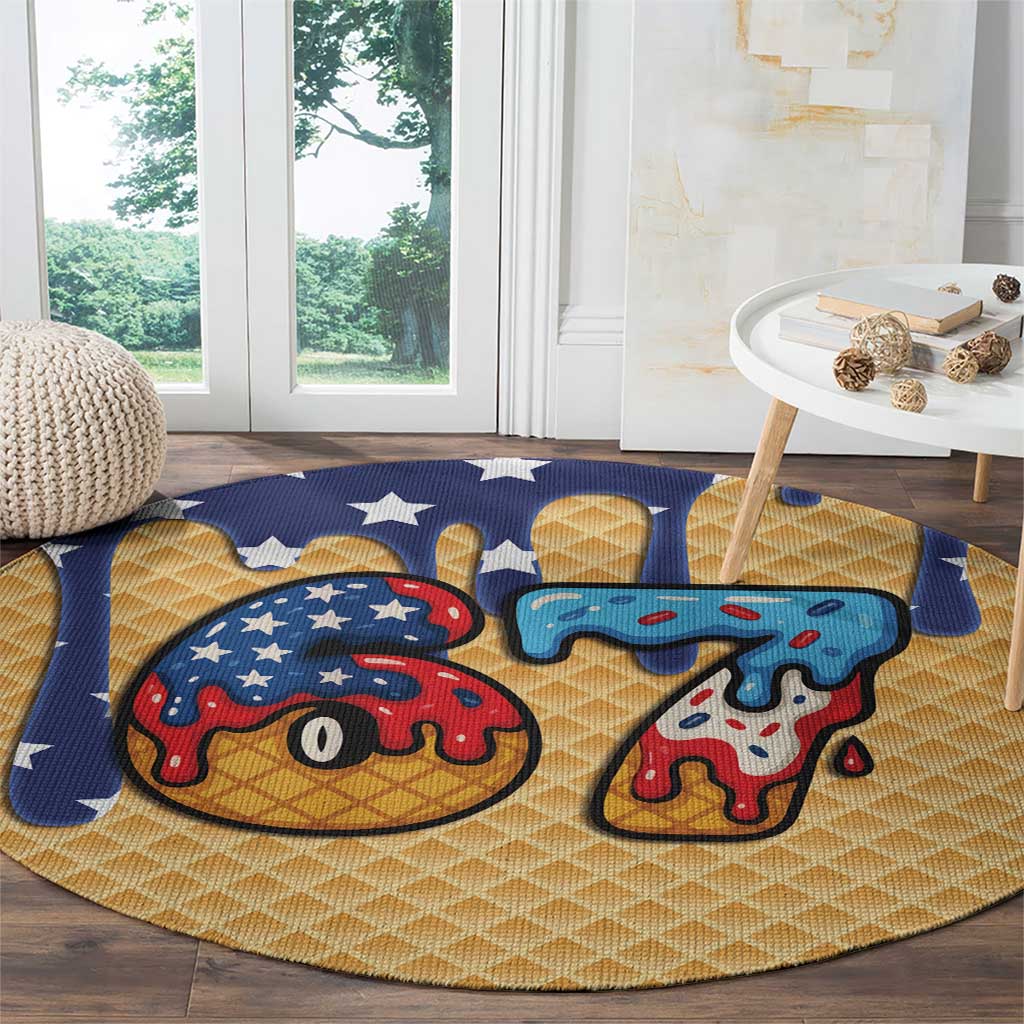 American Flag Ice Cream Drip Round Carpet 67 Meme Gen Alpha Slang Tee - Wonder Print Shop