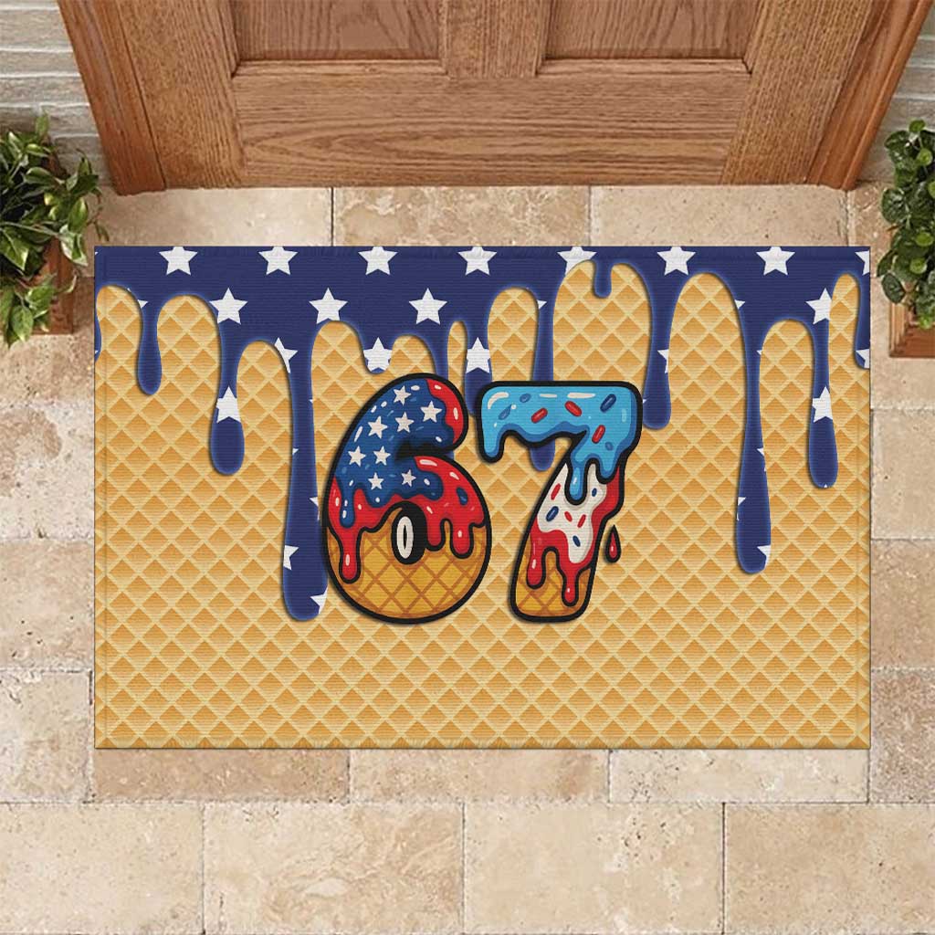 American Flag Ice Cream Drip Rubber Doormat 67 Meme Gen Alpha Slang Tee - Wonder Print Shop
