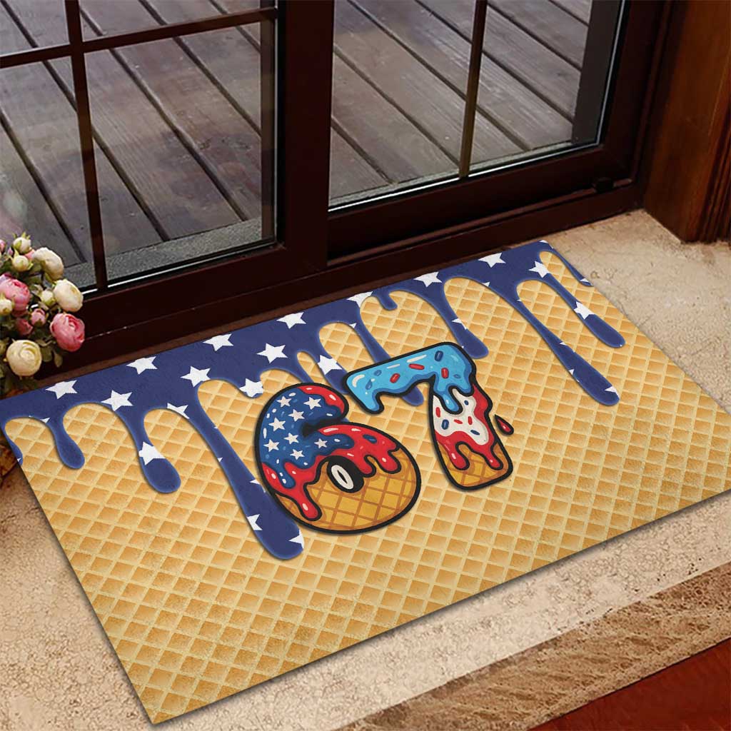 American Flag Ice Cream Drip Rubber Doormat 67 Meme Gen Alpha Slang Tee - Wonder Print Shop