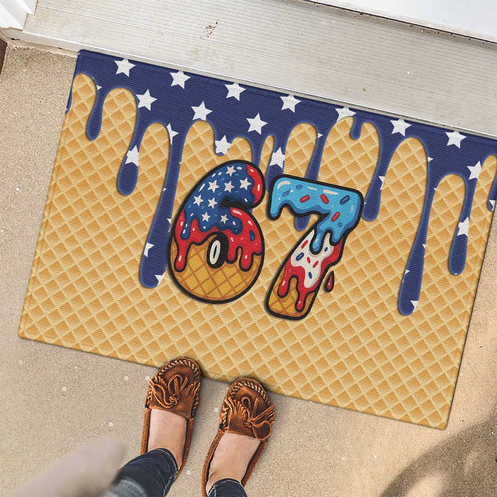 American Flag Ice Cream Drip Rubber Doormat 67 Meme Gen Alpha Slang Tee - Wonder Print Shop