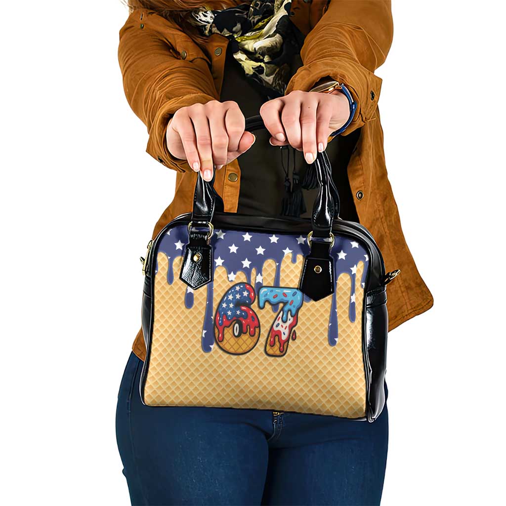 American Flag Ice Cream Drip Shoulder Handbag 67 Meme Gen Alpha Slang Tee - Wonder Print Shop