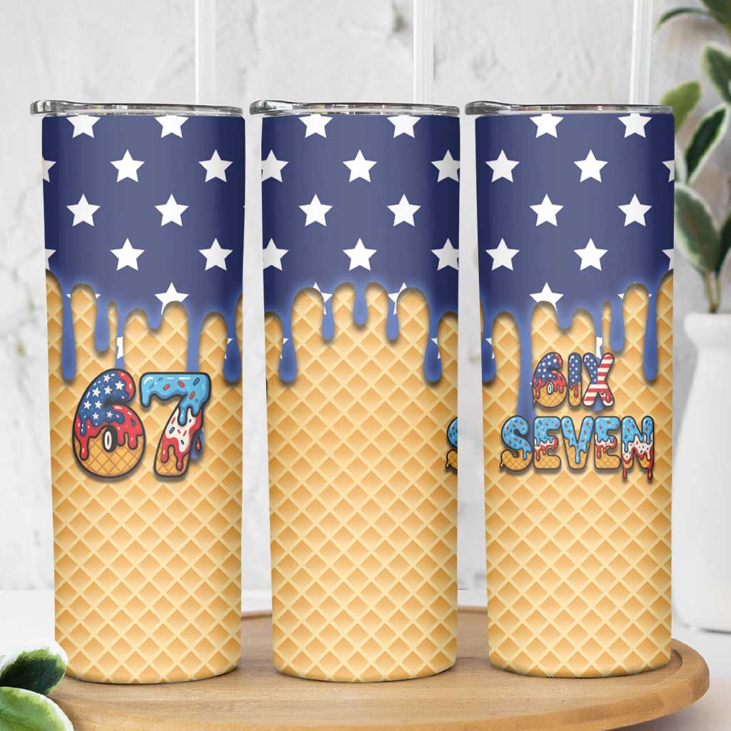 American Flag Ice Cream Drip Skinny Tumbler 67 Meme Gen Alpha Slang Tee - Wonder Print Shop