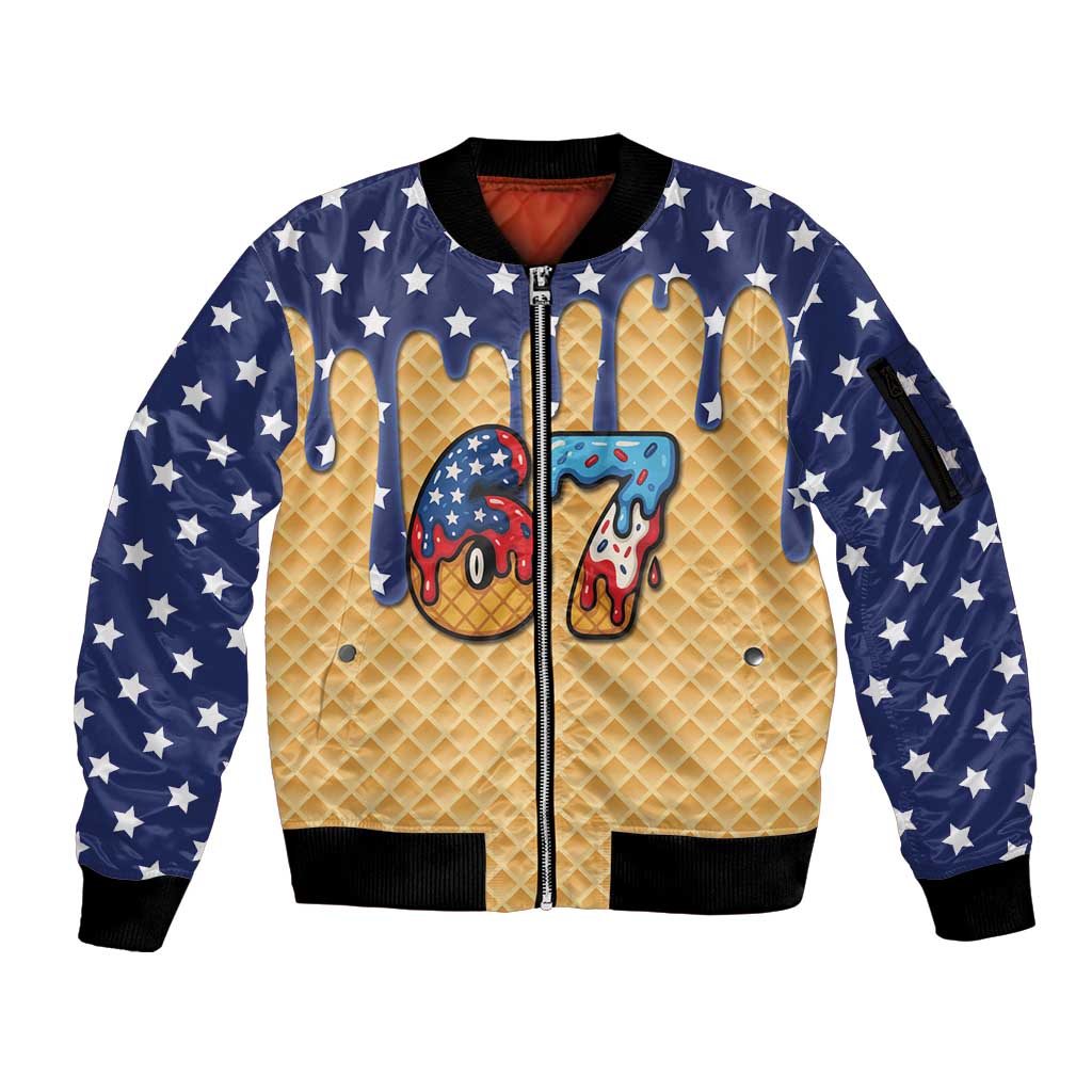American Flag Ice Cream Drip Sleeve Zip Bomber Jacket 67 Meme Gen Alpha Slang Tee - Wonder Print Shop