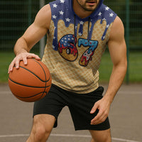 American Flag Ice Cream Drip Sleeveless Hoodie 67 Meme Gen Alpha Slang Tee - Wonder Print Shop