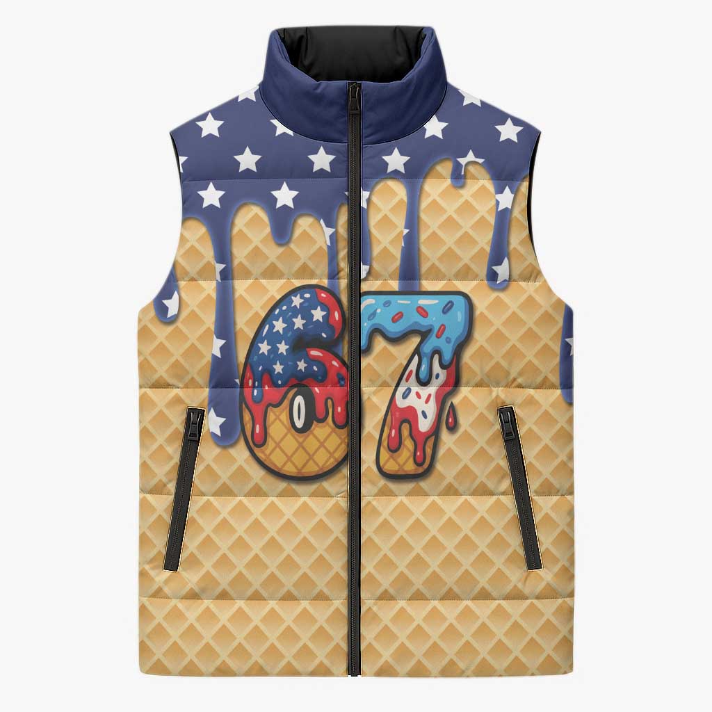 American Flag Ice Cream Drip Sleeveless Puffer Jacket 67 Meme Gen Alpha Slang Tee - Wonder Print Shop