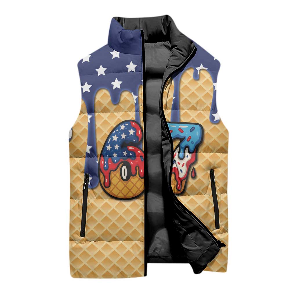 American Flag Ice Cream Drip Sleeveless Puffer Jacket 67 Meme Gen Alpha Slang Tee - Wonder Print Shop