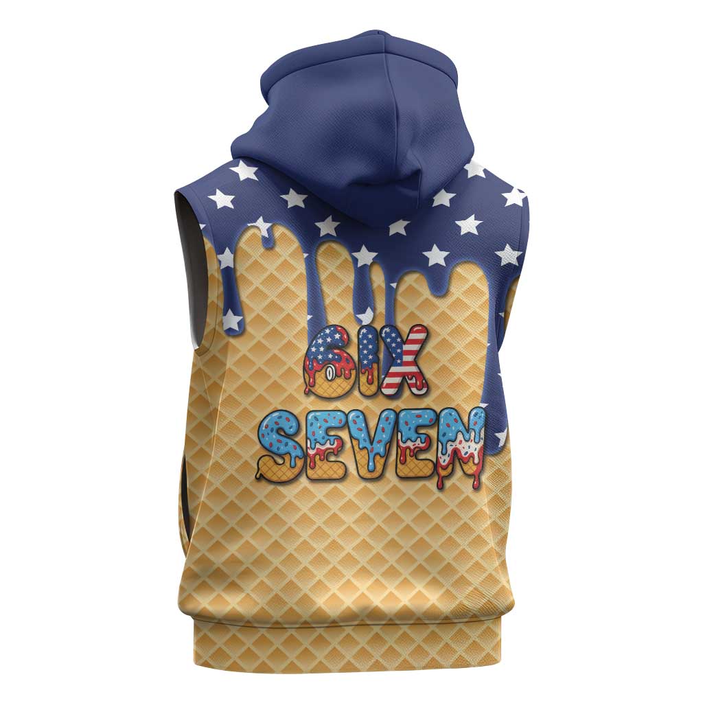 American Flag Ice Cream Drip Sleeveless Zip Hoodie 67 Meme Gen Alpha Slang Tee - Wonder Print Shop