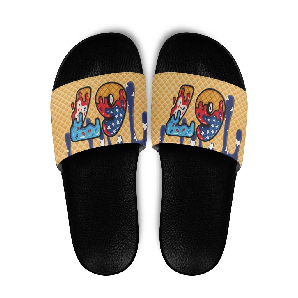 American Flag Ice Cream Drip Slide Sandals 67 Meme Gen Alpha Slang Tee - Wonder Print Shop