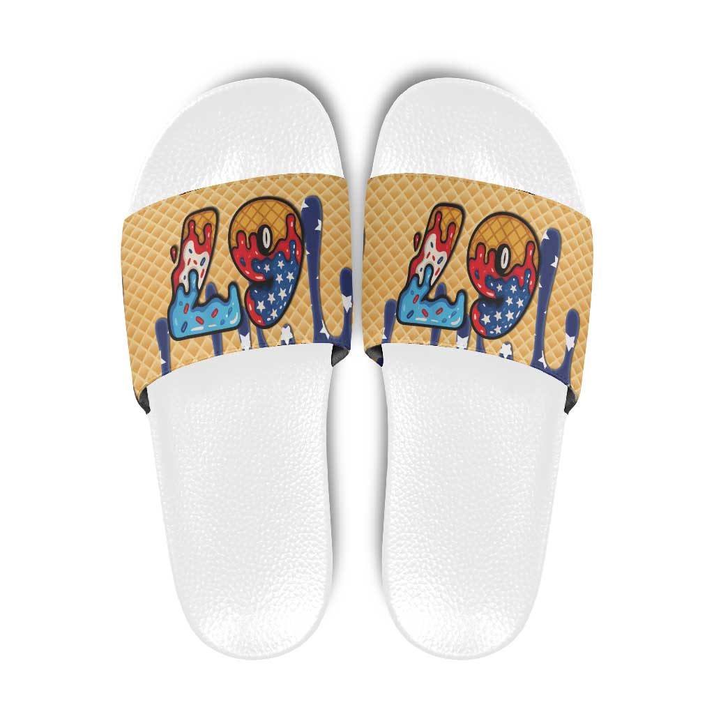 American Flag Ice Cream Drip Slide Sandals 67 Meme Gen Alpha Slang Tee - Wonder Print Shop