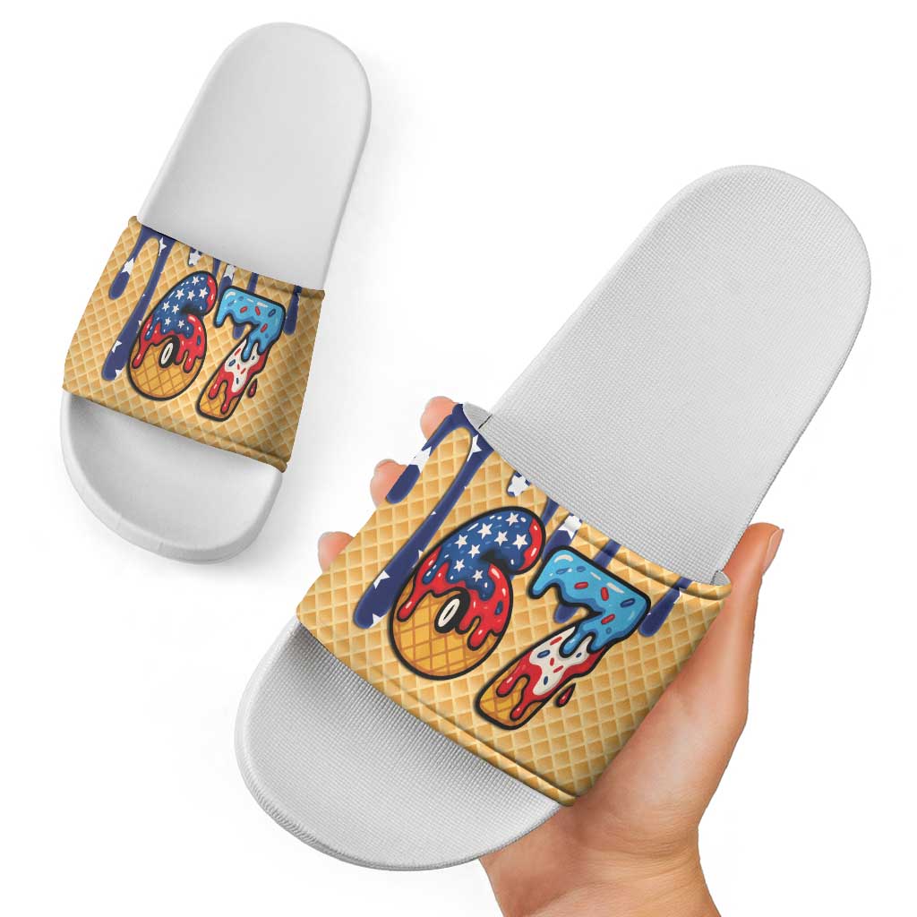 American Flag Ice Cream Drip Slide Sandals 67 Meme Gen Alpha Slang Tee - Wonder Print Shop