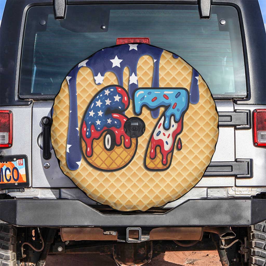 American Flag Ice Cream Drip Spare Tire Cover 67 Meme Gen Alpha Slang Tee - Wonder Print Shop