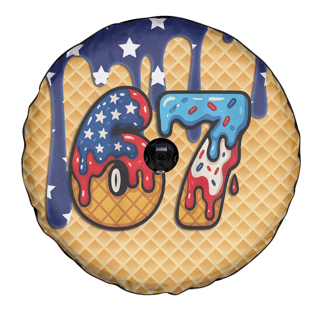 American Flag Ice Cream Drip Spare Tire Cover 67 Meme Gen Alpha Slang Tee - Wonder Print Shop