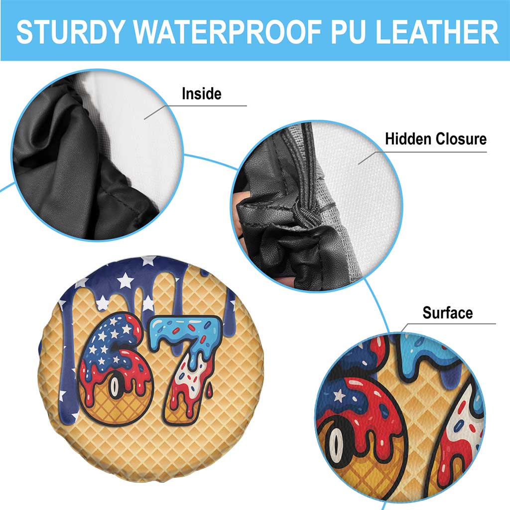 American Flag Ice Cream Drip Spare Tire Cover 67 Meme Gen Alpha Slang Tee - Wonder Print Shop