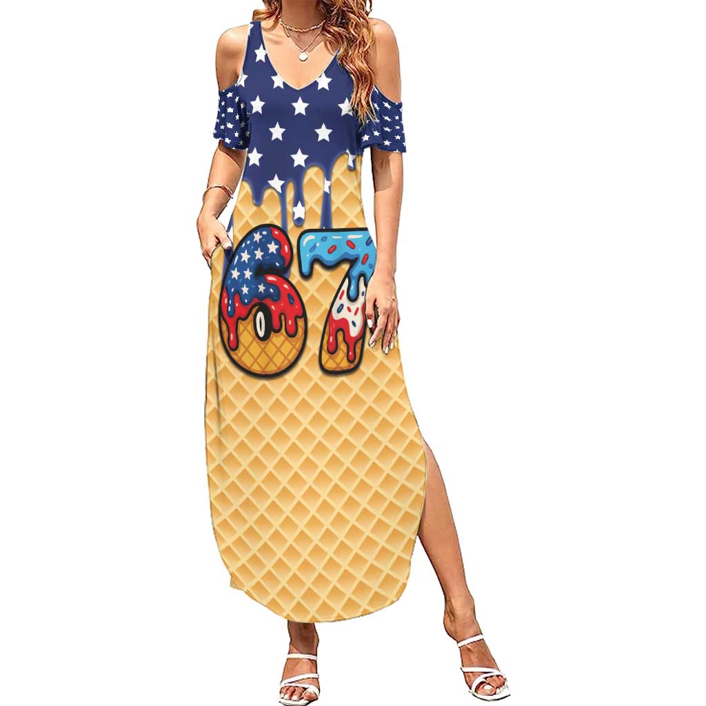 American Flag Ice Cream Drip Summer Maxi Dress 67 Meme Gen Alpha Slang Tee - Wonder Print Shop