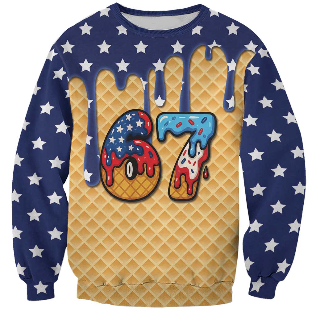 American Flag Ice Cream Drip Sweatshirt 67 Meme Gen Alpha Slang Tee - Wonder Print Shop