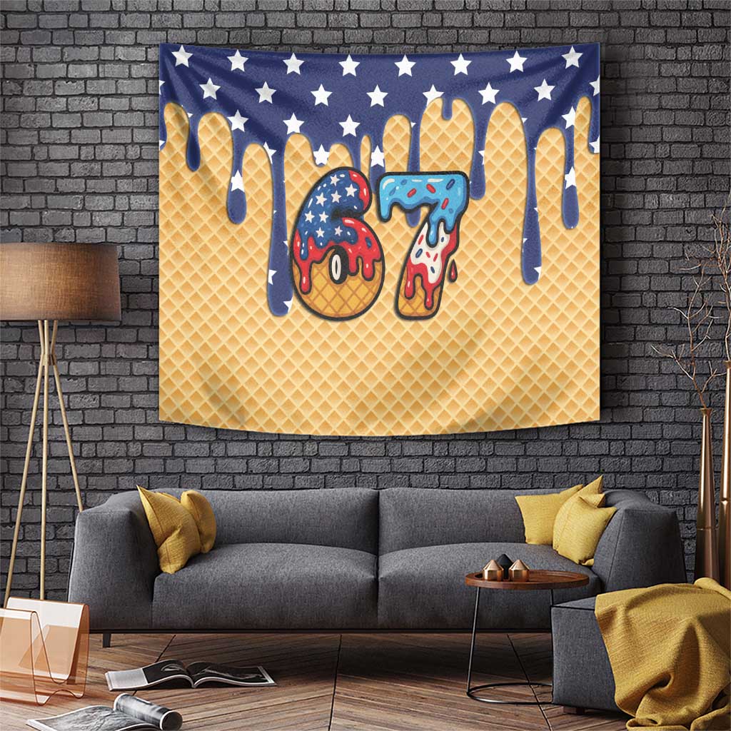 American Flag Ice Cream Drip Tapestry 67 Meme Gen Alpha Slang Tee - Wonder Print Shop