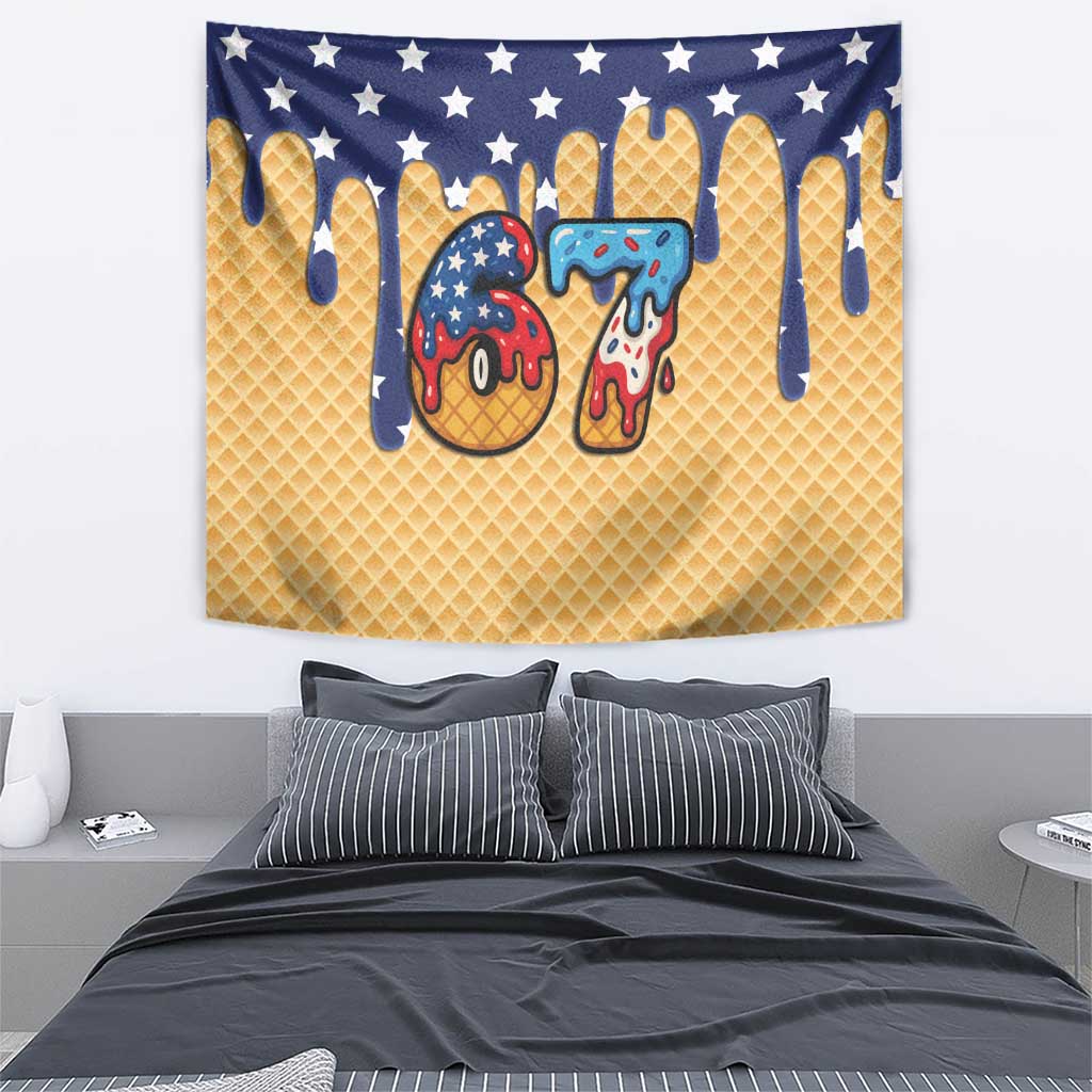 American Flag Ice Cream Drip Tapestry 67 Meme Gen Alpha Slang Tee - Wonder Print Shop