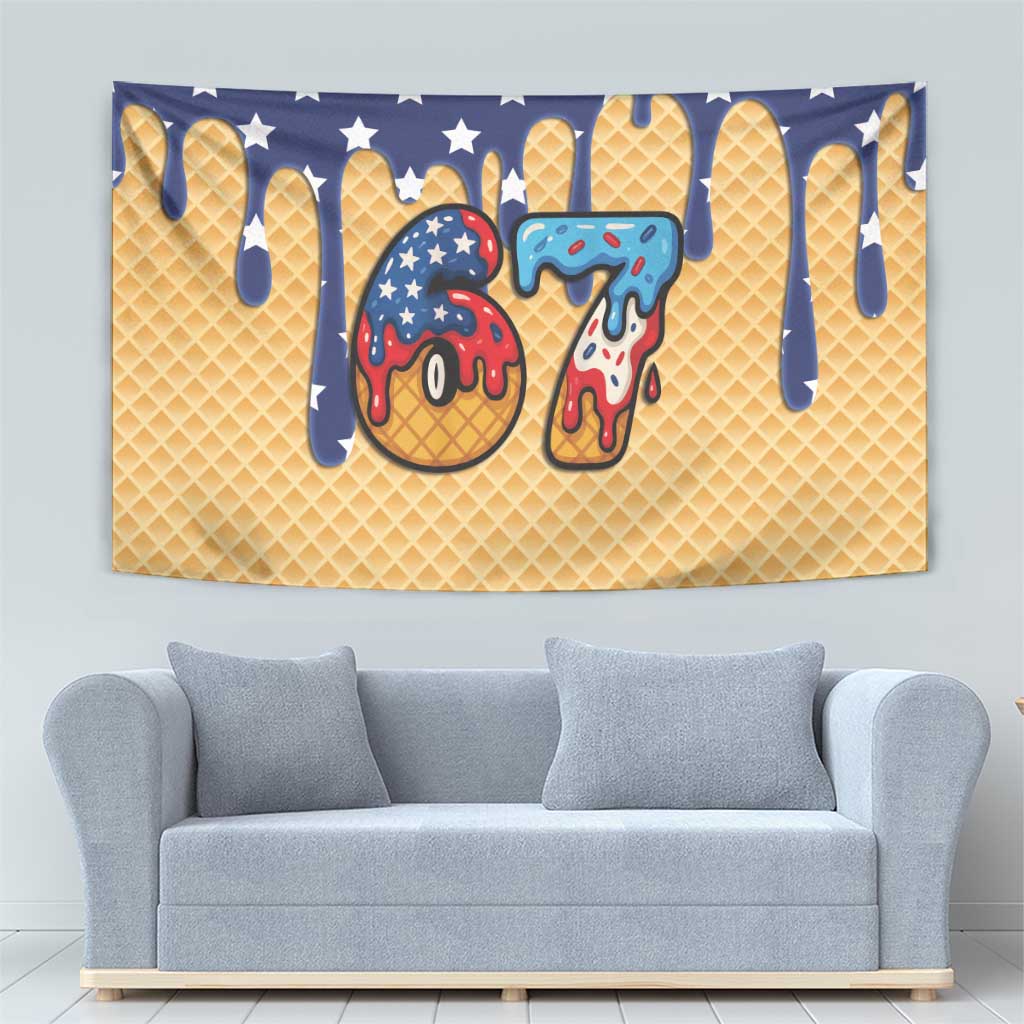 American Flag Ice Cream Drip Tapestry 67 Meme Gen Alpha Slang Tee - Wonder Print Shop