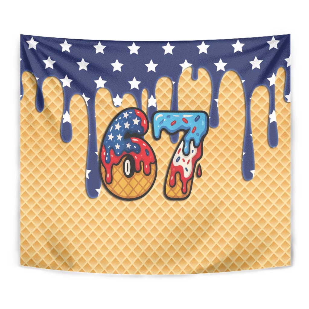 American Flag Ice Cream Drip Tapestry 67 Meme Gen Alpha Slang Tee - Wonder Print Shop