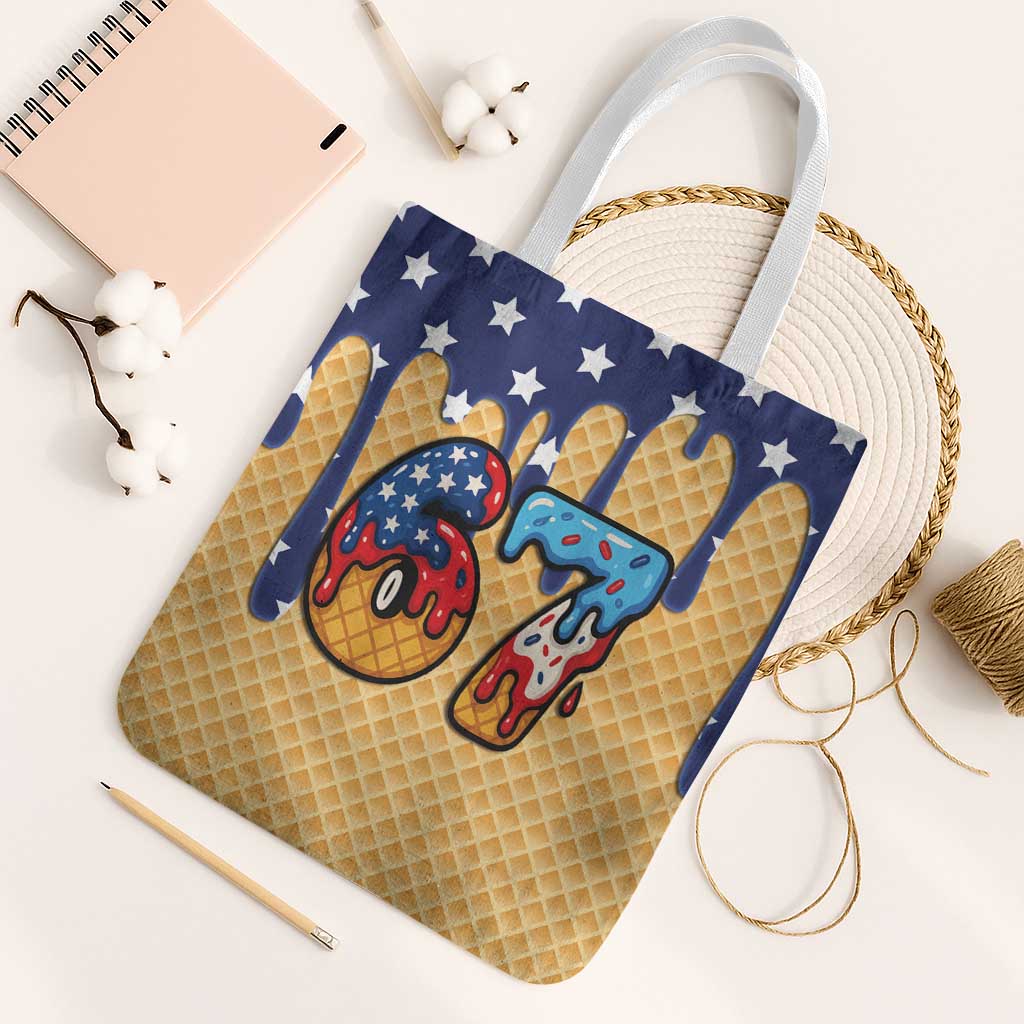 American Flag Ice Cream Drip Tote Bag 67 Meme Gen Alpha Slang Tee - Wonder Print Shop