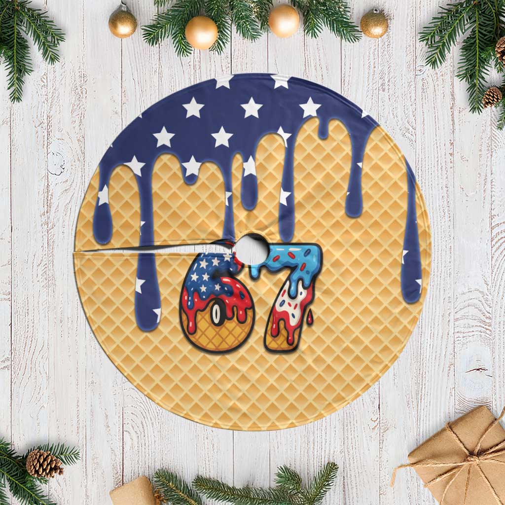 American Flag Ice Cream Drip Tree Skirt 67 Meme Gen Alpha Slang Tee - Wonder Print Shop