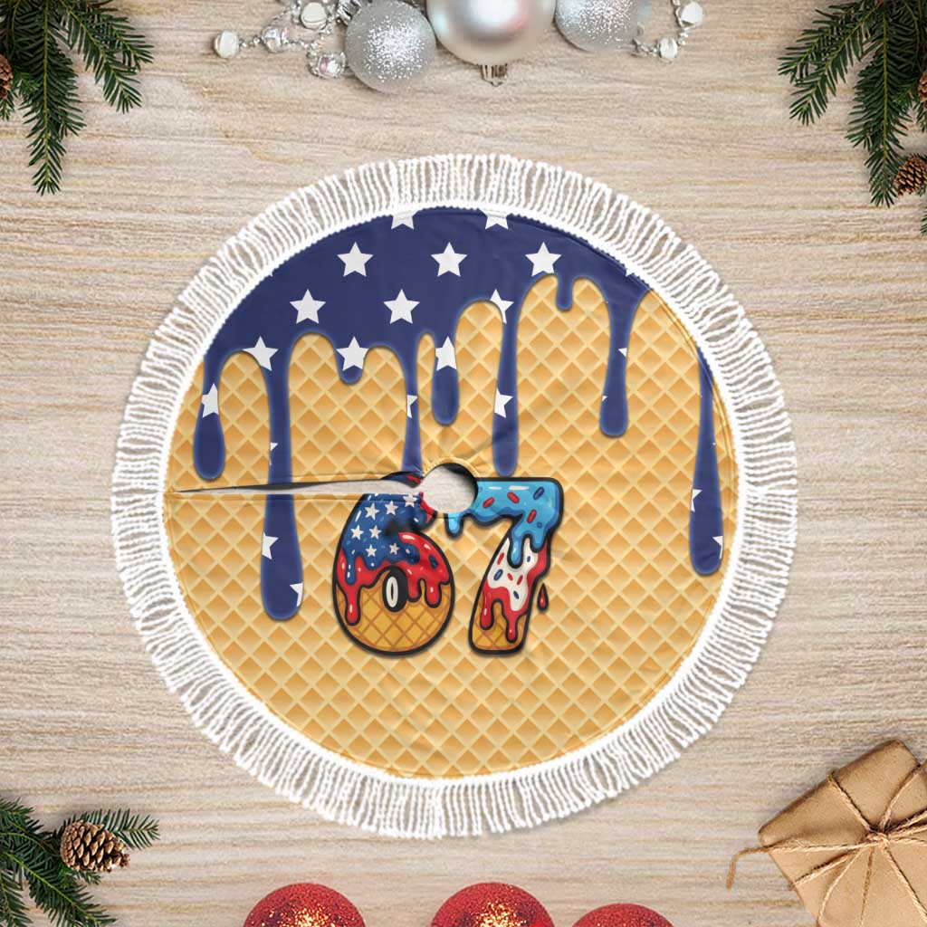 American Flag Ice Cream Drip Tree Skirt 67 Meme Gen Alpha Slang Tee - Wonder Print Shop