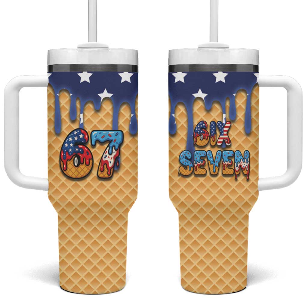 American Flag Ice Cream Drip Tumbler With Handle 67 Meme Gen Alpha Slang Tee - Wonder Print Shop