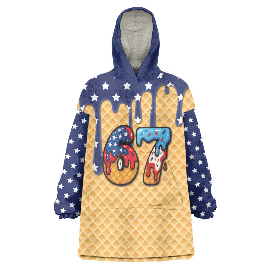 American Flag Ice Cream Drip Wearable Blanket Hoodie 67 Meme Gen Alpha Slang Tee - Wonder Print Shop