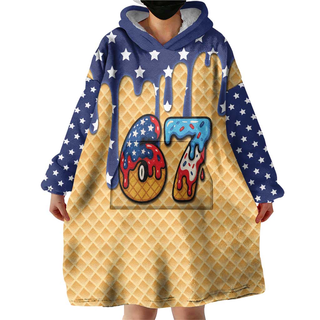 American Flag Ice Cream Drip Wearable Blanket Hoodie 67 Meme Gen Alpha Slang Tee - Wonder Print Shop