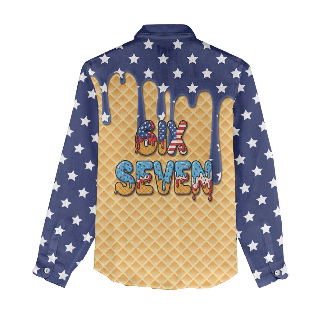 American Flag Ice Cream Drip Women Casual Shirt 67 Meme Gen Alpha Slang Tee - Wonder Print Shop