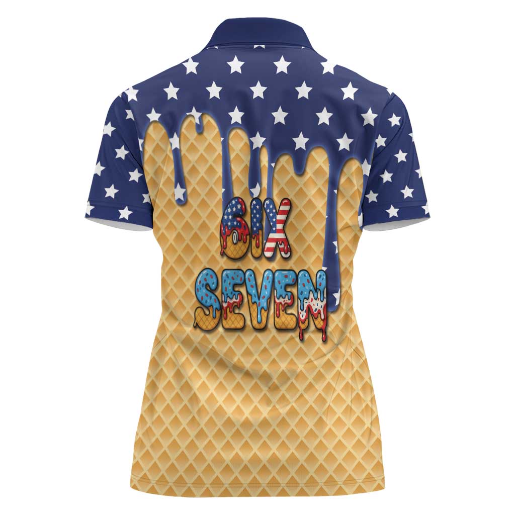 American Flag Ice Cream Drip Women Polo Shirt 67 Meme Gen Alpha Slang Tee - Wonder Print Shop