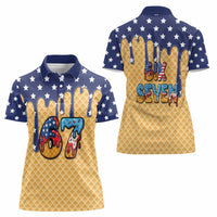 American Flag Ice Cream Drip Women Polo Shirt 67 Meme Gen Alpha Slang Tee - Wonder Print Shop