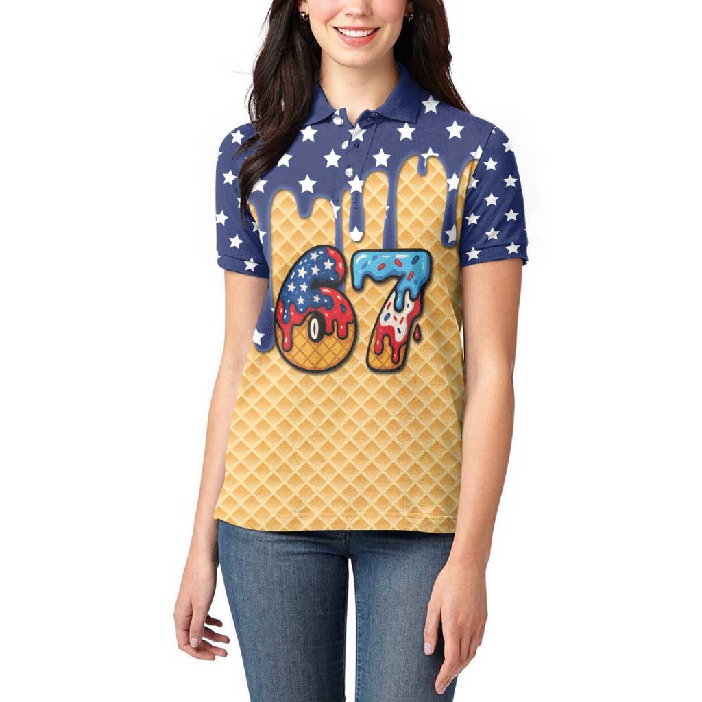 American Flag Ice Cream Drip Women Polo Shirt 67 Meme Gen Alpha Slang Tee - Wonder Print Shop