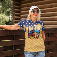 American Flag Ice Cream Drip Women Polo Shirt 67 Meme Gen Alpha Slang Tee - Wonder Print Shop