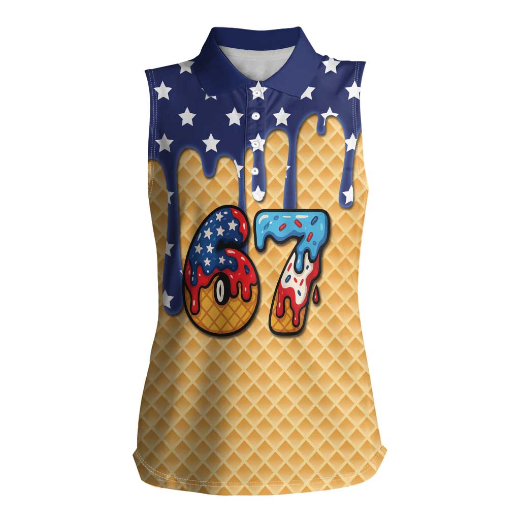 American Flag Ice Cream Drip Women Sleeveless Polo Shirt 67 Meme Gen Alpha Slang Tee - Wonder Print Shop