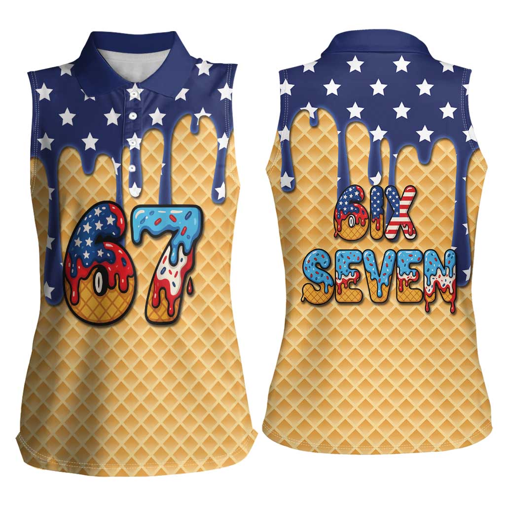 American Flag Ice Cream Drip Women Sleeveless Polo Shirt 67 Meme Gen Alpha Slang Tee - Wonder Print Shop