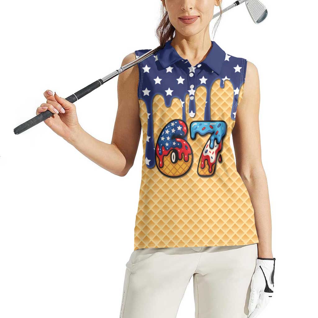 American Flag Ice Cream Drip Women Sleeveless Polo Shirt 67 Meme Gen Alpha Slang Tee - Wonder Print Shop