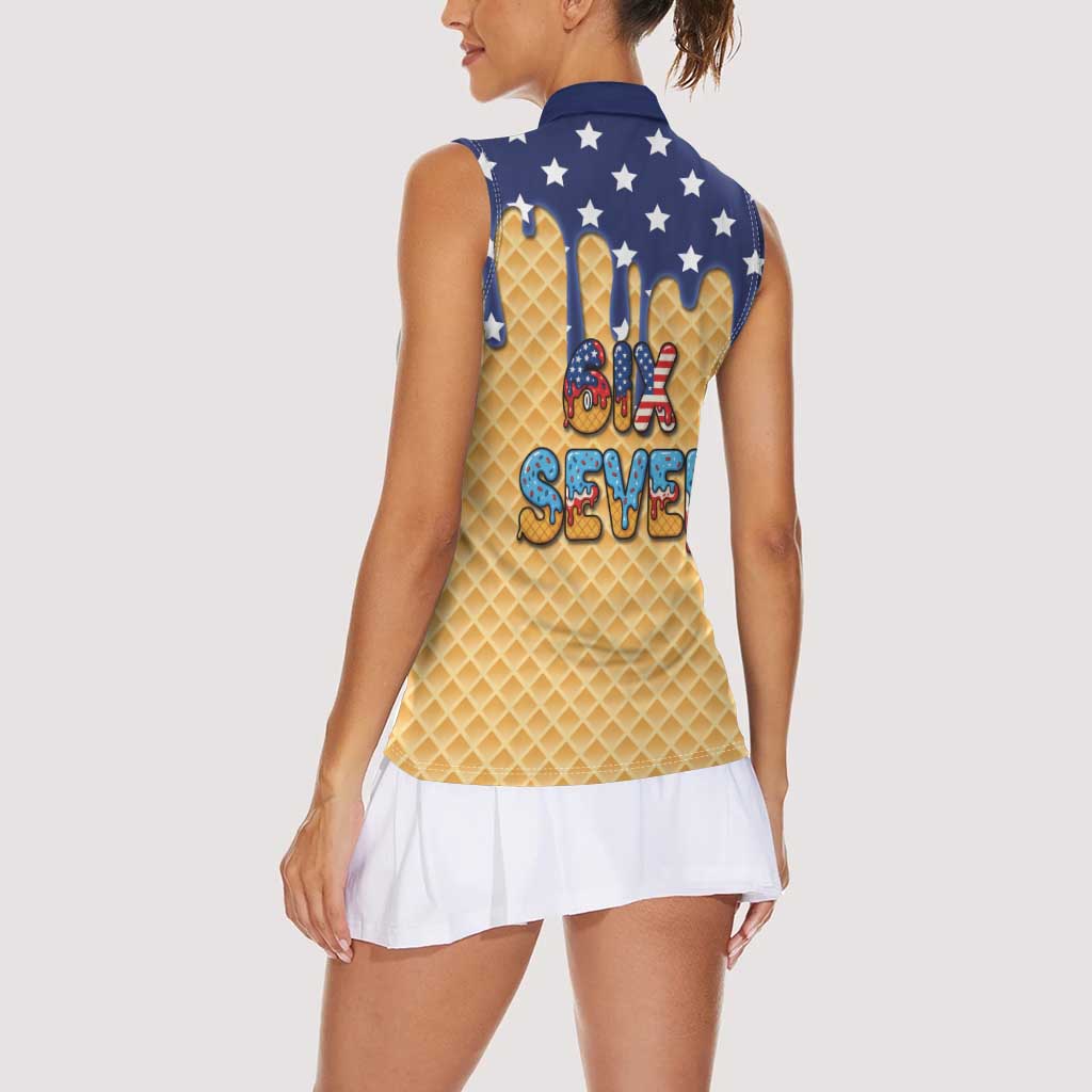 American Flag Ice Cream Drip Women Sleeveless Polo Shirt 67 Meme Gen Alpha Slang Tee - Wonder Print Shop