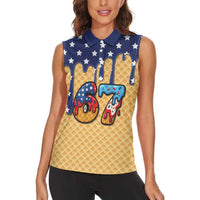 American Flag Ice Cream Drip Women Sleeveless Polo Shirt 67 Meme Gen Alpha Slang Tee - Wonder Print Shop